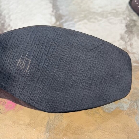 Un Tour En Ville Dark Grey Suede/Espresso Patent Leather Square Toe Slip On Shoe - Picture 12 of 14